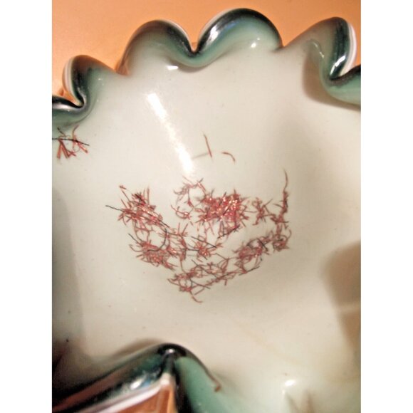 Vintage  Murano  Art Glass Bowl 7" x 7" Green, White, Clear - Picture 6 of 15